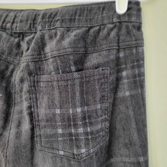 Charlie B Velour Pull On Drawstring Straight Leg Pants Gray Plaid Women's Size S - Picture 6 of 10